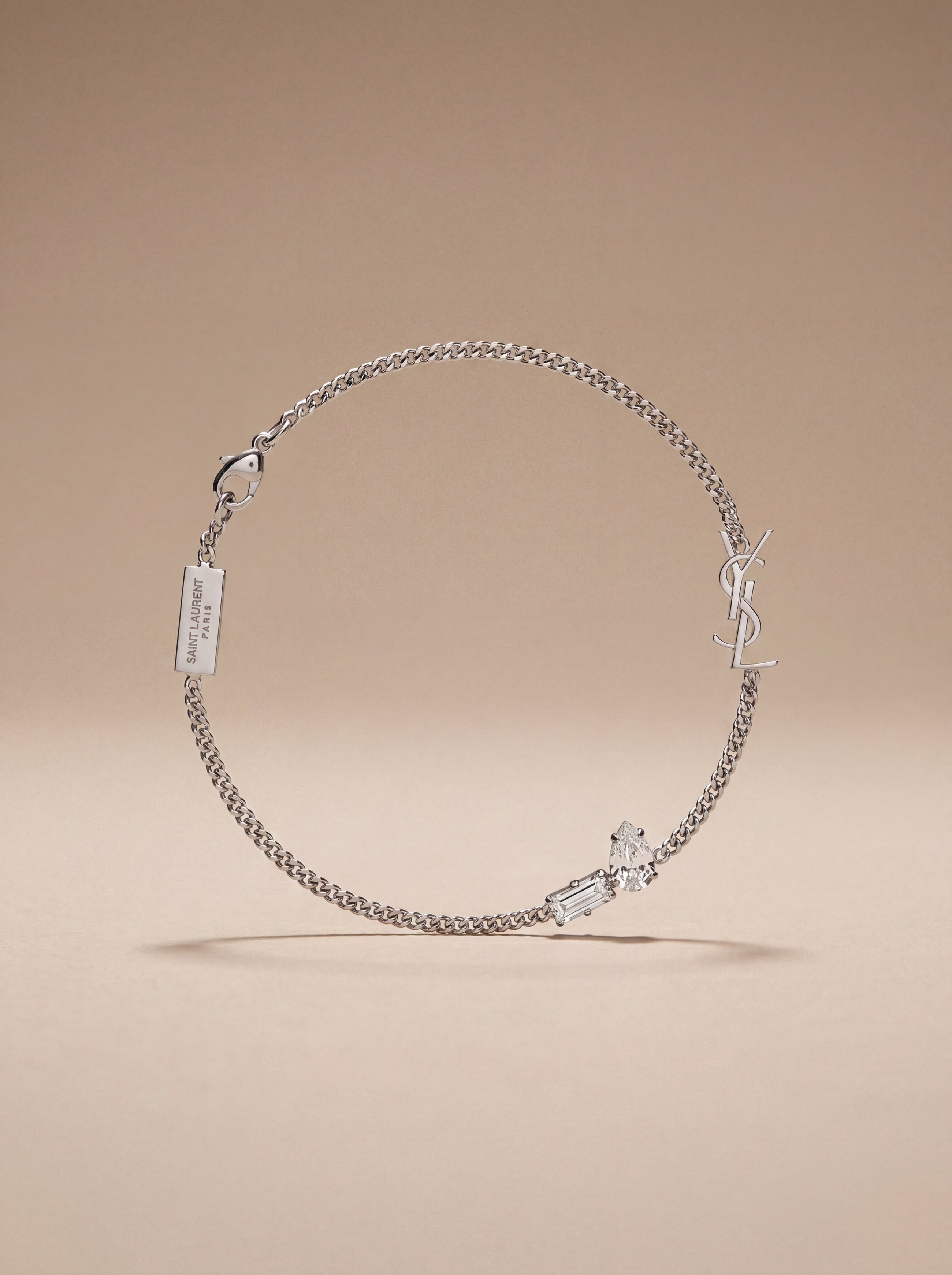 Saint Laurent — Cassandre Crystal Charm Bracelet in Silver-Tone Metal