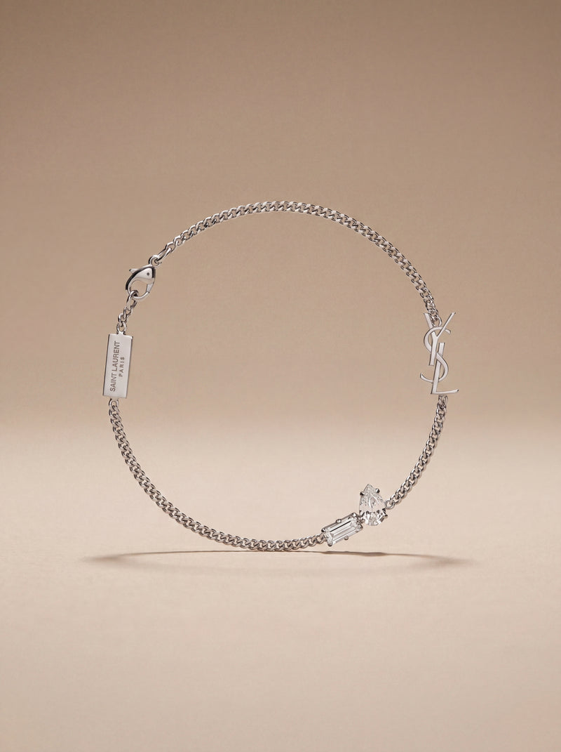 Saint Laurent — Cassandre Crystal Charm Bracelet in Silver-Tone Metal