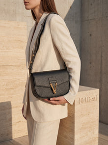 Sac bandoulière Versace en cuir de veau grainé noir avec logo