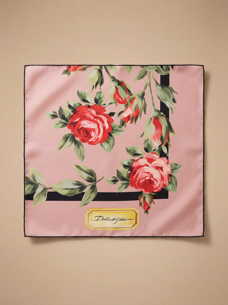 Dolce & Gabbana — 90×90 Rose Bouquet Print Silk Twill Scarf