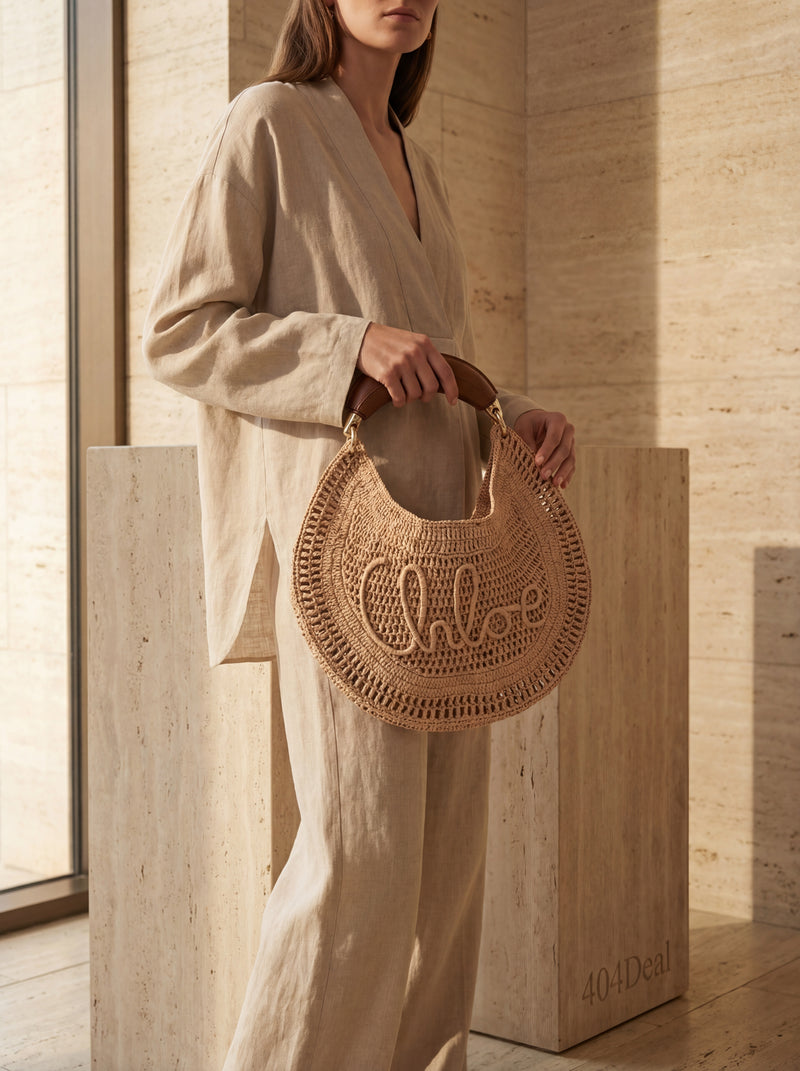 Chloé  Raffia Logo Summer Shoulder Bag