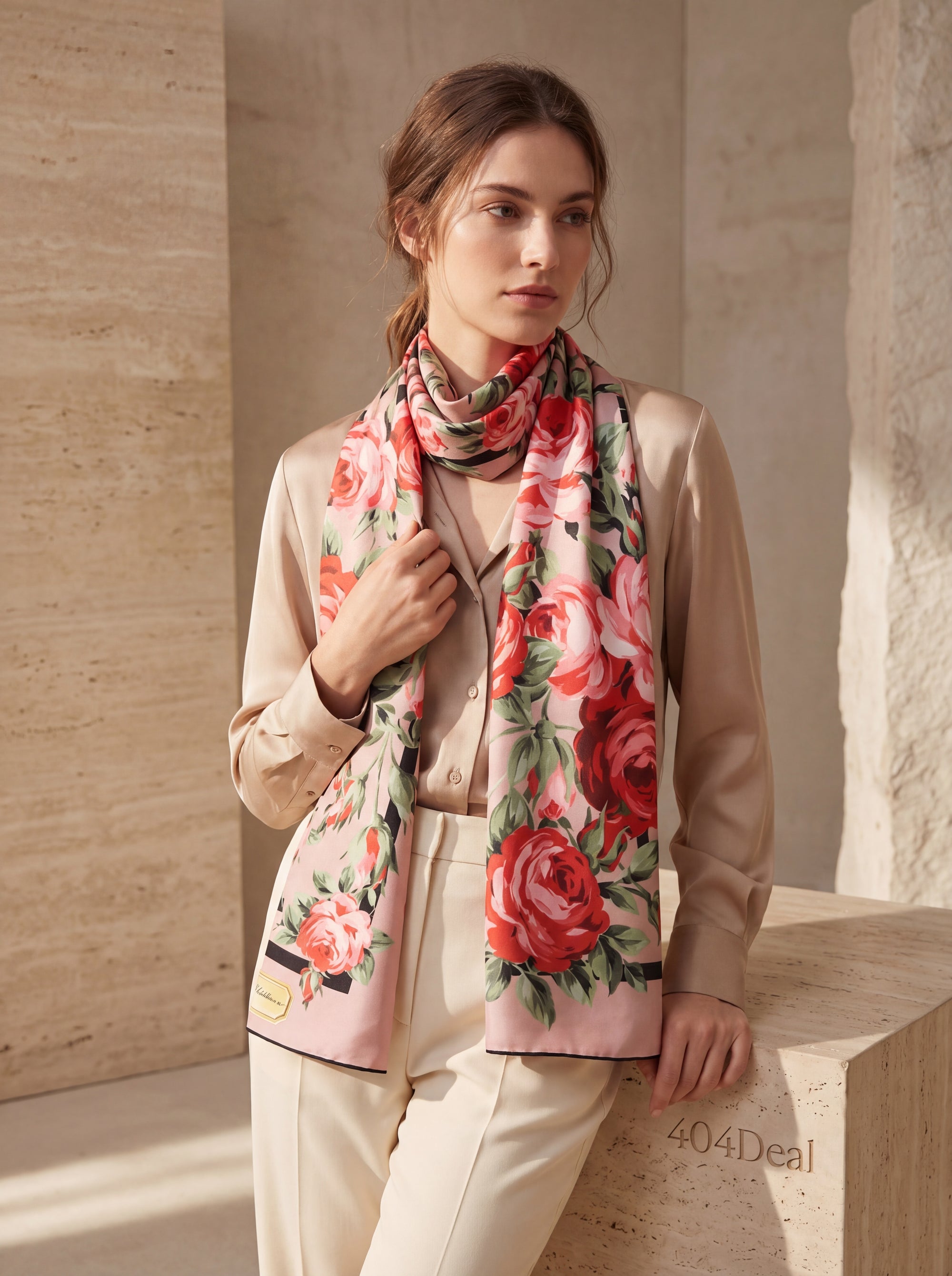 Dolce & Gabbana — Foulard 90×90 en Twill de Soie à Imprimé Bouquet de Roses