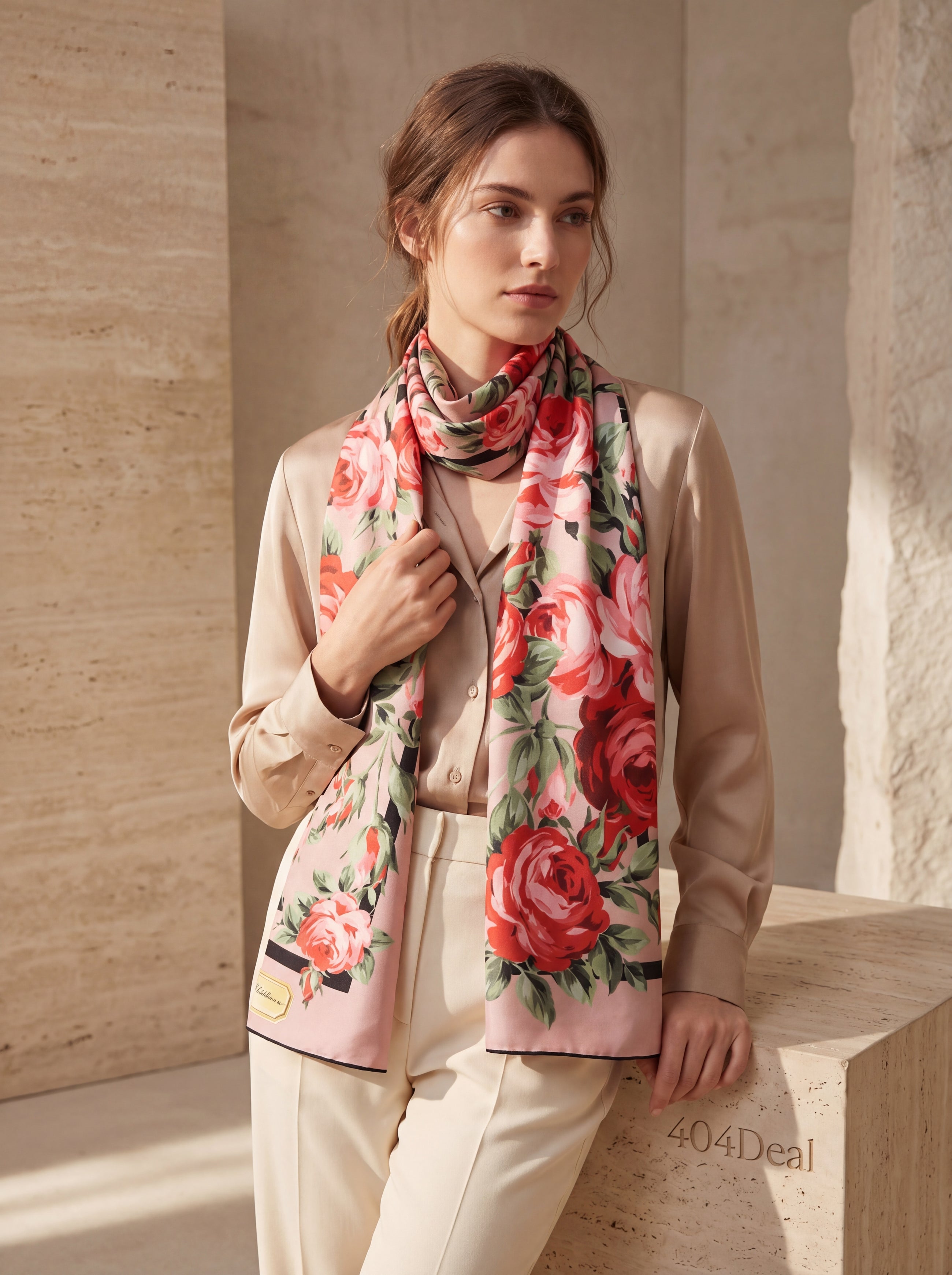 Dolce & Gabbana — Foulard 90×90 en Twill de Soie à Imprimé Bouquet de Roses