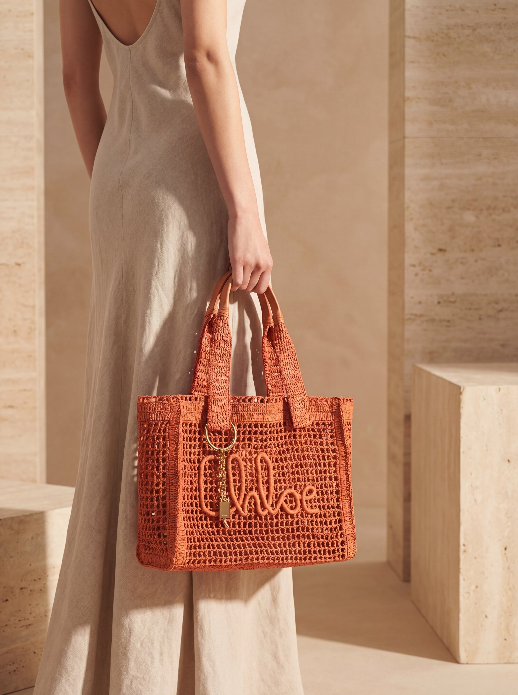 Chloé — Large Summer Banana East-West Tote in Raffia