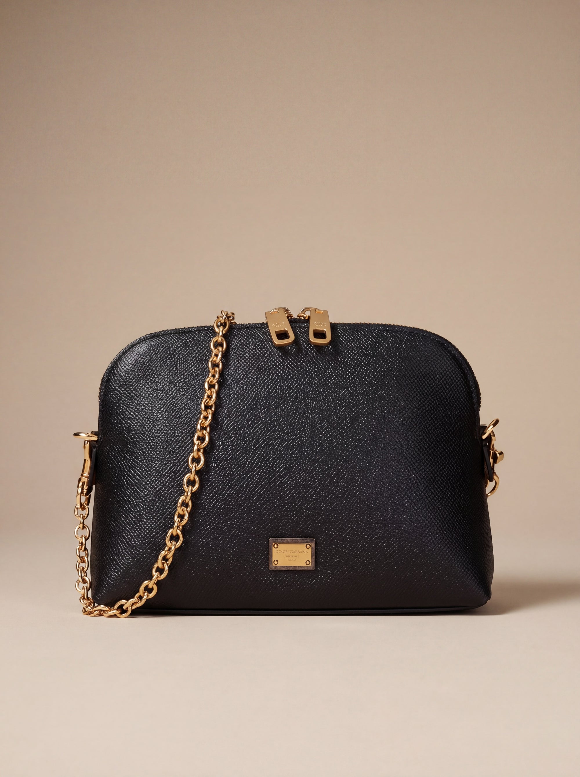 Dolce & Gabbana — Sac Bandoulière en Cuir Grainé Noir