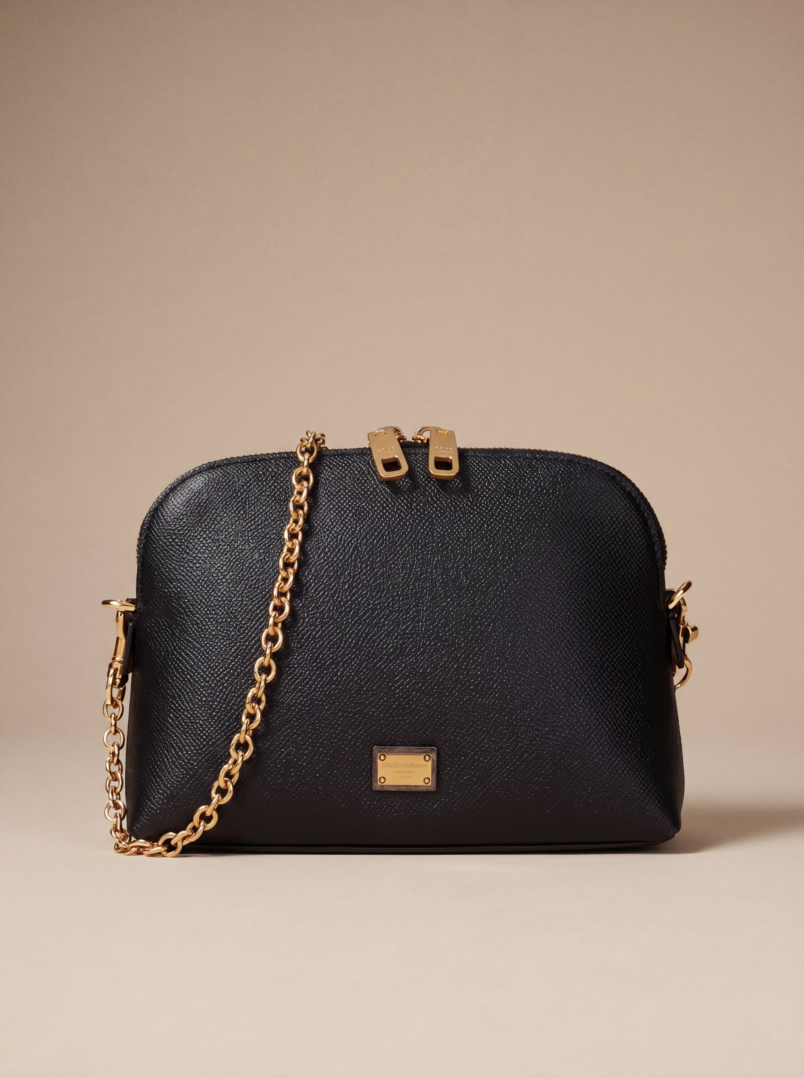 Dolce & Gabbana — Sac Bandoulière en Cuir Grainé Noir