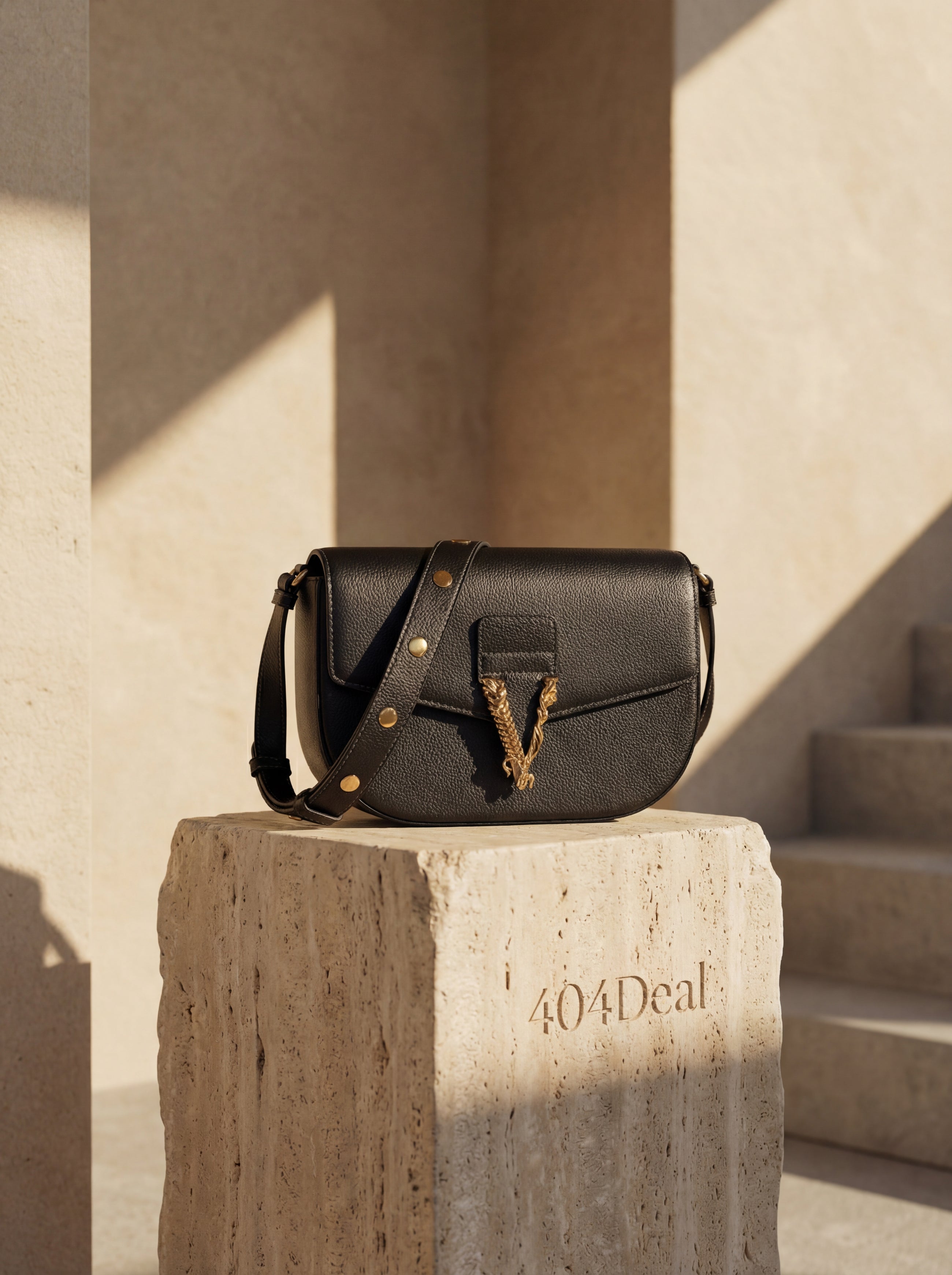 Sac bandoulière Versace en cuir de veau grainé noir avec logo