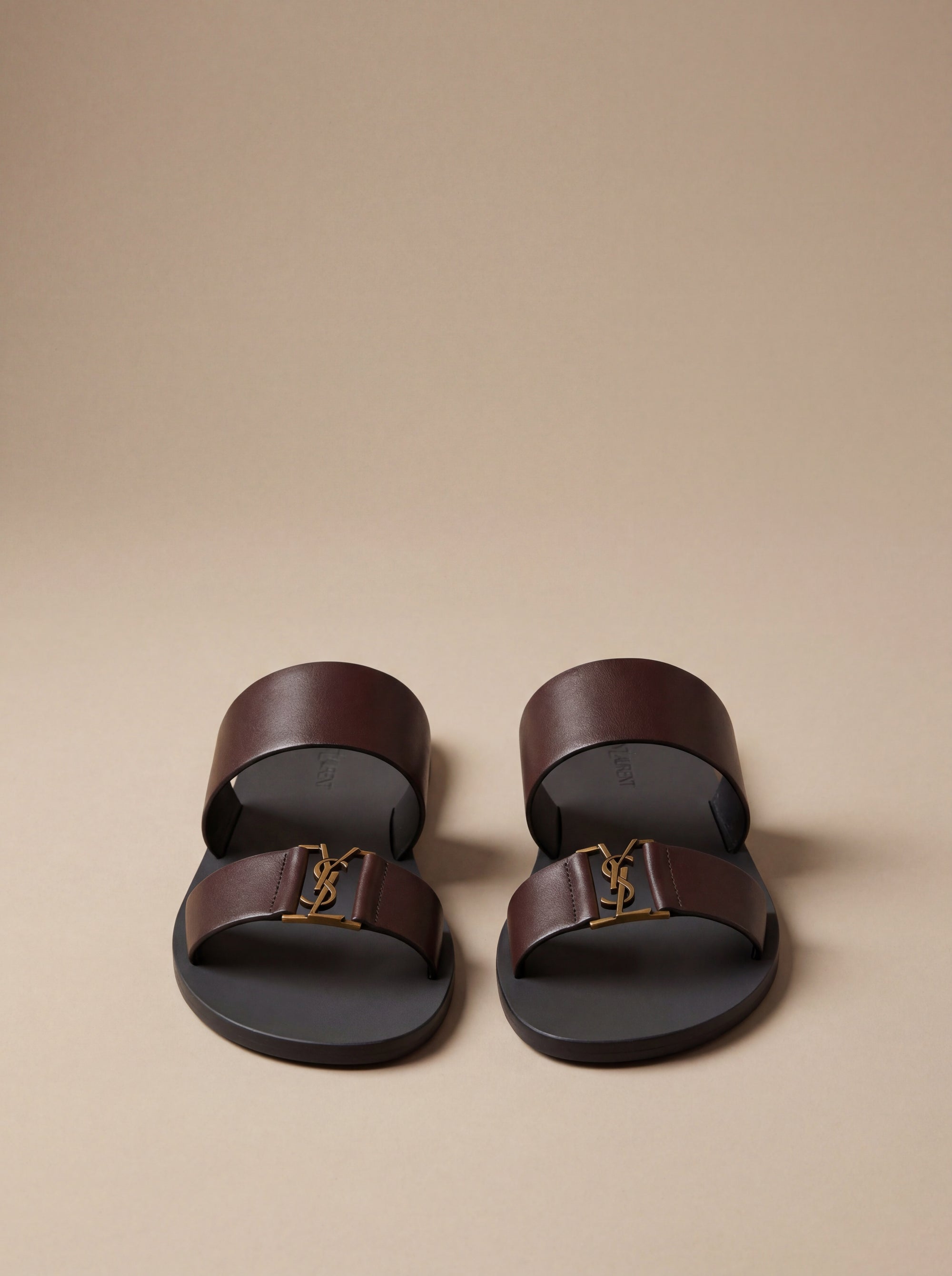 Saint Laurent — Babylone Flat Sandals in Smooth Leather