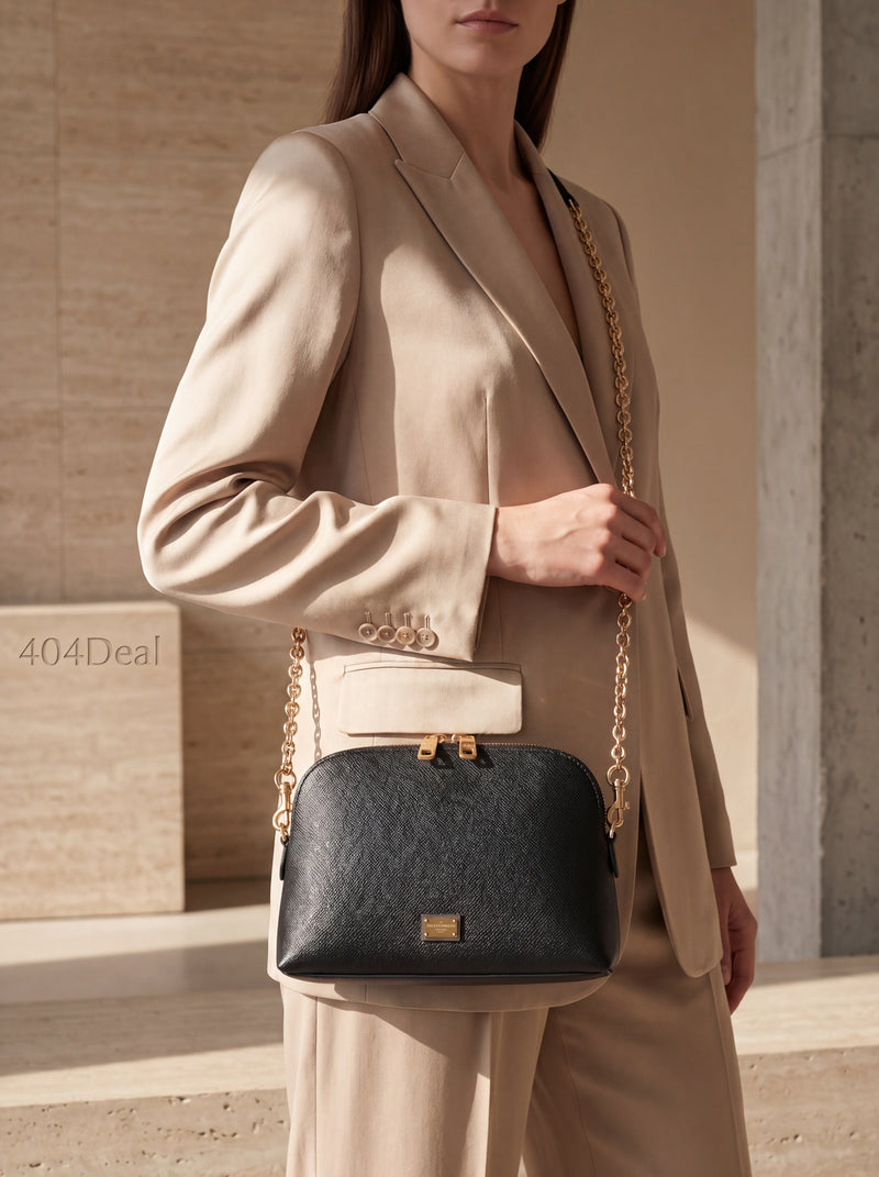 Dolce & Gabbana — Black Grained Leather Shoulder Bag