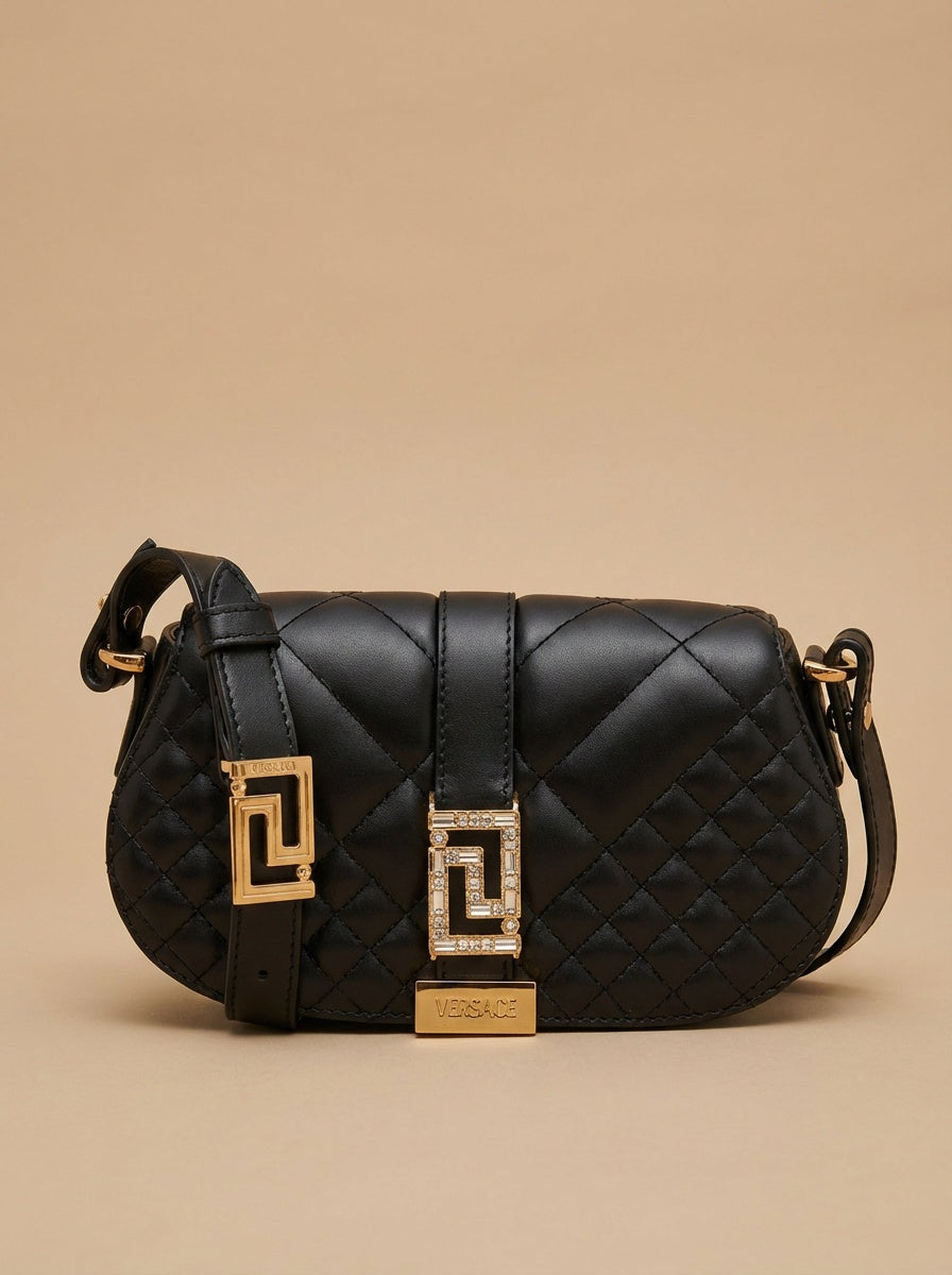 Versace Quilted Shoulder Strap Bag in Black Leather