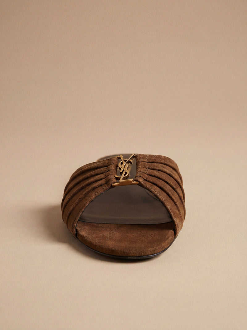 Saint Laurent Babylone Flat Sandals in Suede Leather