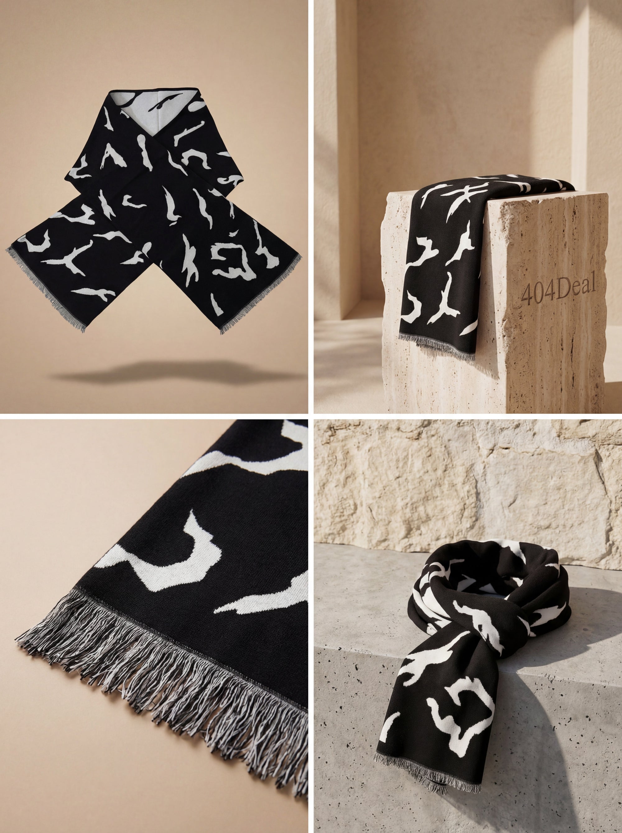 Givenchy  Black White Wool Unisex Winter Warm Scarf Wrap Shawl