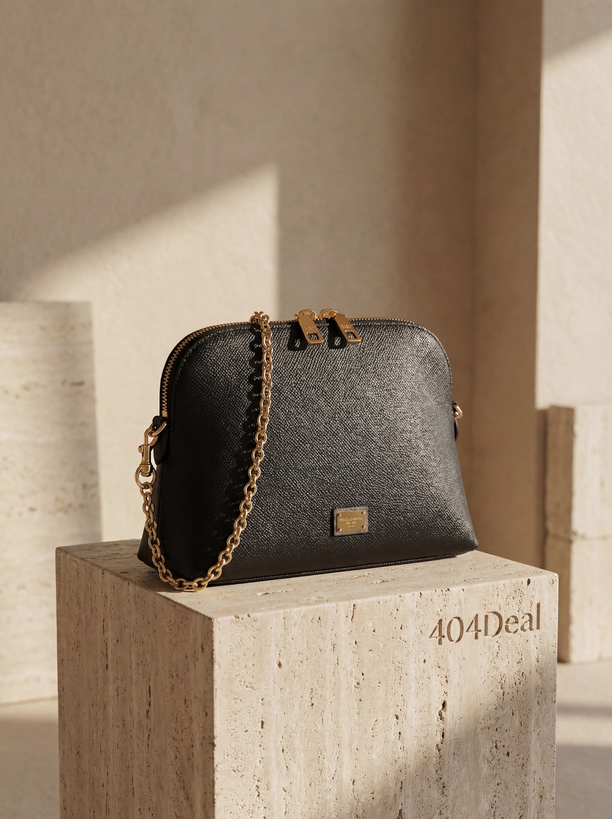 Dolce & Gabbana — Sac Bandoulière en Cuir Grainé Noir