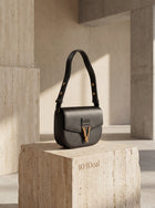 Sac bandoulière Versace en cuir de veau grainé noir avec logo