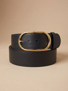Dolce & Gabbana — Black Calfskin Classic Belt with Gold Oval Buckle