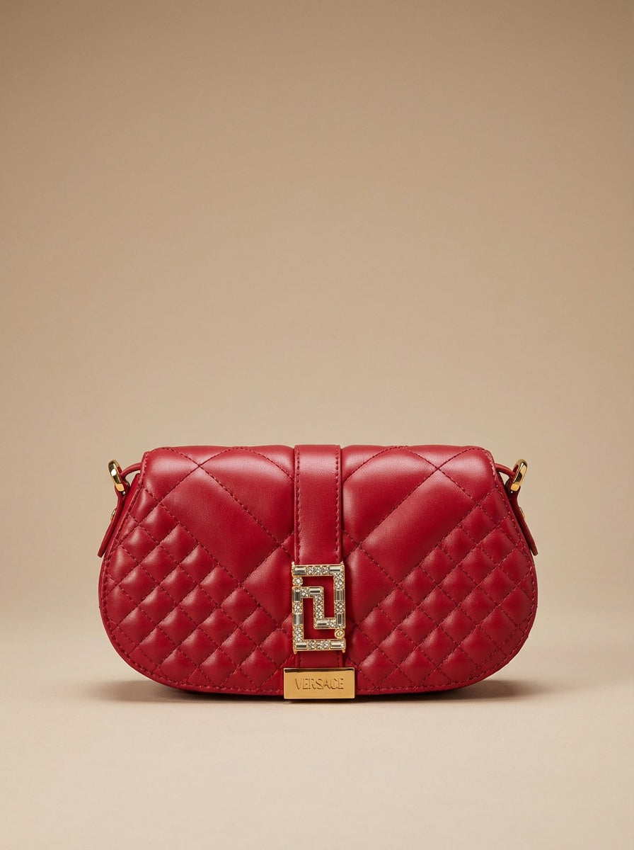 Versace Quilted Shoulder Strap Bag in Red Leather