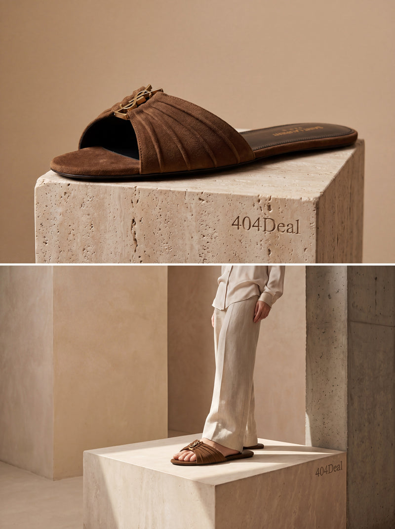 Saint Laurent Babylone Flat Sandals in Suede Leather