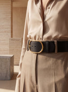 Dolce & Gabbana — Black Calfskin Classic Belt with Gold Oval Buckle